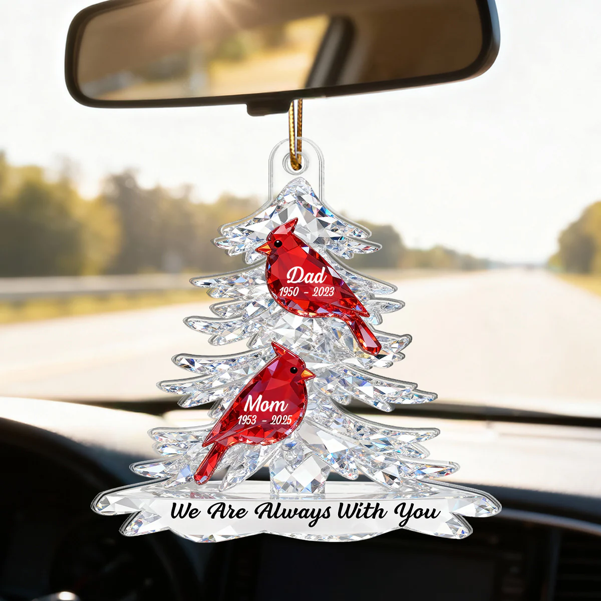 3D Effect Cardinals Memorial - Personalized Acrylic Car Hanger - Remembrance Gift, Sympathy Gift For Whole Family, Extended Family - Image 5