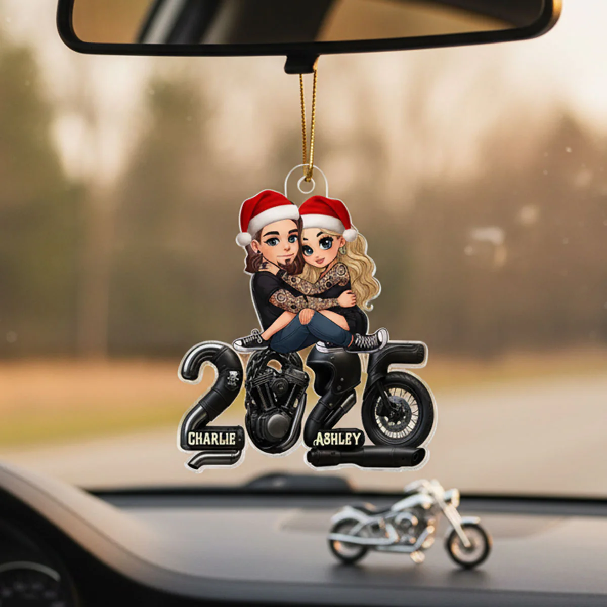 3D Effect Biker Couple- Personalized Acrylic Car Hanger- Gift For Bikers, Gift For Him, For Her - Image 14