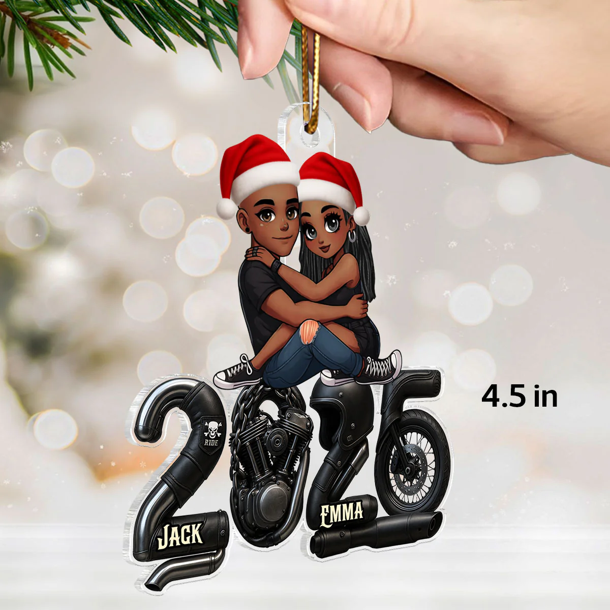 3D Effect Biker Couple- Personalized Acrylic Car Hanger- Gift For Bikers, Gift For Him, For Her - Image 4