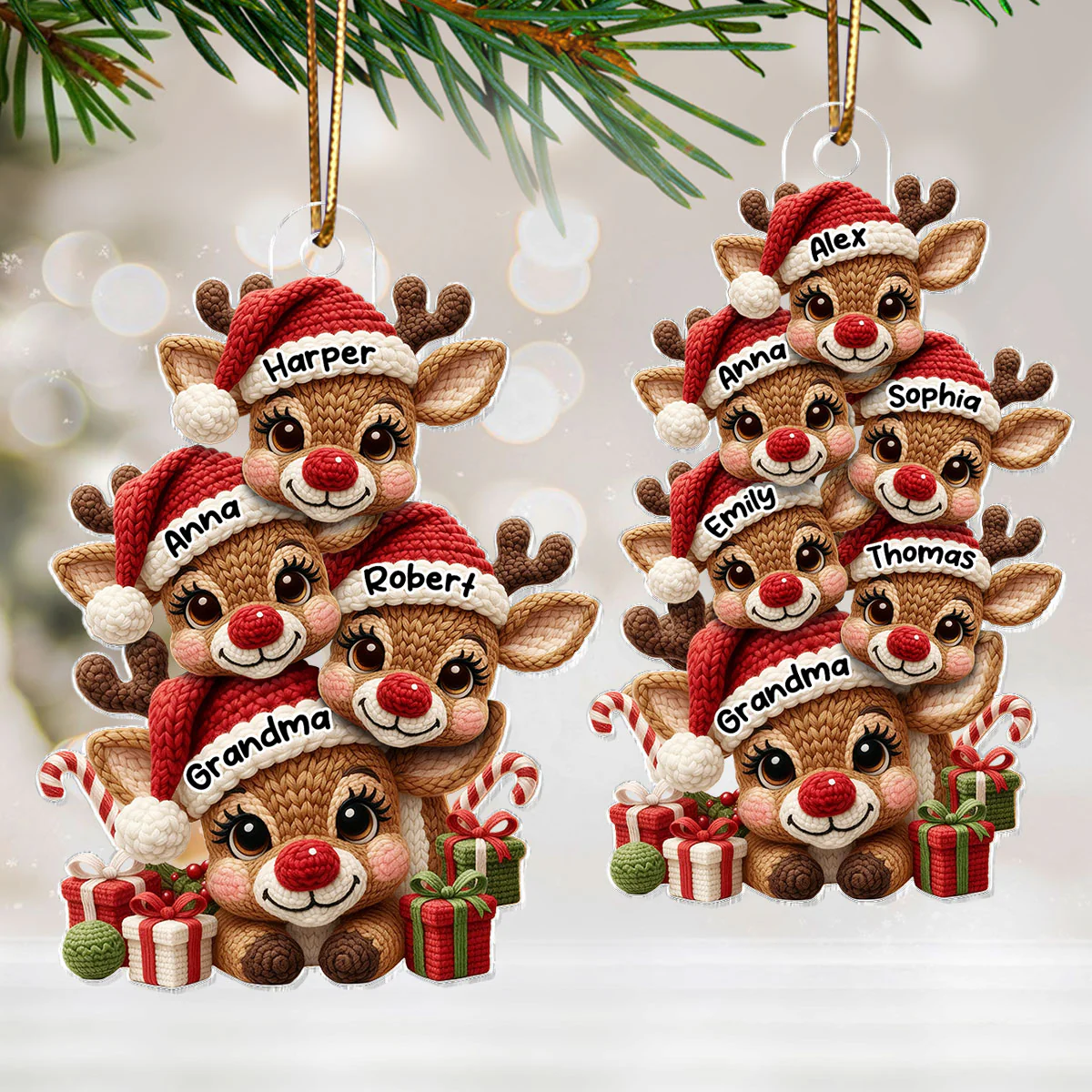 3D Effect Faux Yarn Grandma & Grandkids Reindeer Christmas - Personalized Acrylic Ornament - Gift for Grandma, Grandkids - Image 8