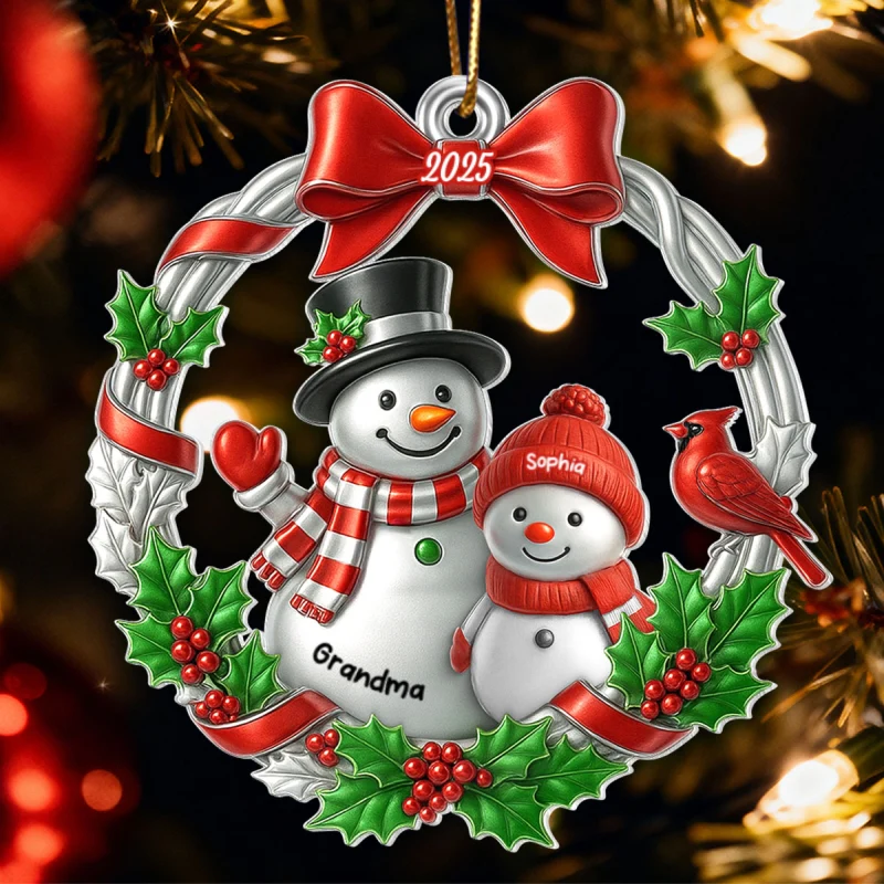 3D Metallic Effect Snowman Grandma Grandkid - Personalized Acrylic Ornament - Christmas Gift for Grandma - Image 8