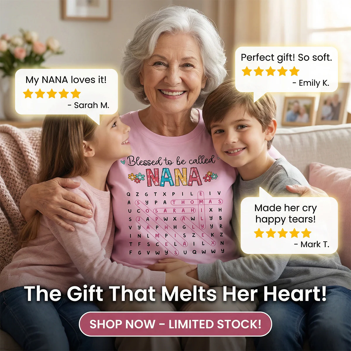 Blessed To Be Called Grandma Word Search Puzzle - Personalized Shirt - Mother's Day Gift For Grandma Mom - Image 7