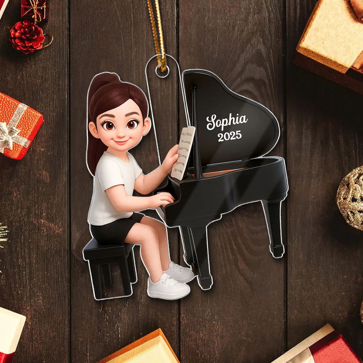 Christmas Girl Boy Playing Piano - Personalized Acrylic Ornament - Gift For Pianists, Performers, Piano Lovers - Image 5