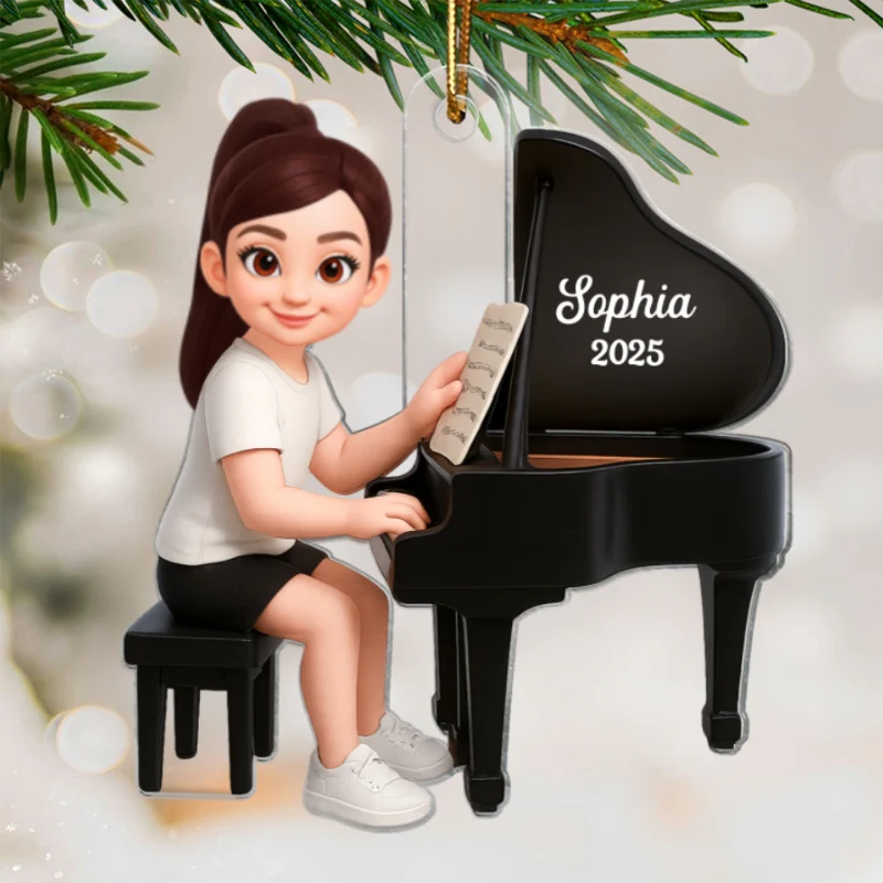 Christmas Girl Boy Playing Piano - Personalized Acrylic Ornament - Gift For Pianists, Performers, Piano Lovers - Image 9