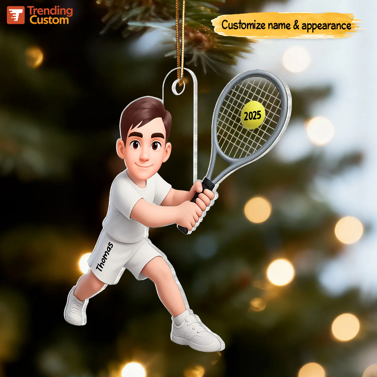3D Effect Christmas Girl Boy Playing Tennis - Personalized Acrylic Ornament - Gift For Tennis Players, Grandson, Granddaughter - Image 6