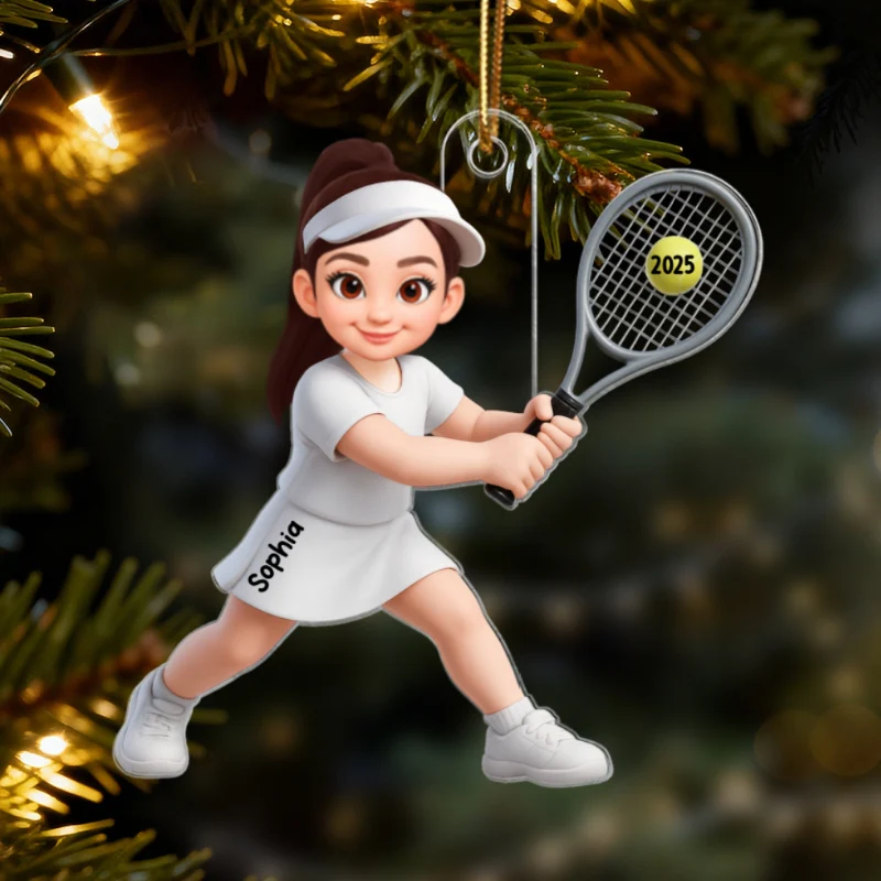 3D Effect Christmas Girl Boy Playing Tennis - Personalized Acrylic Ornament - Gift For Tennis Players, Grandson, Granddaughter - Image 8