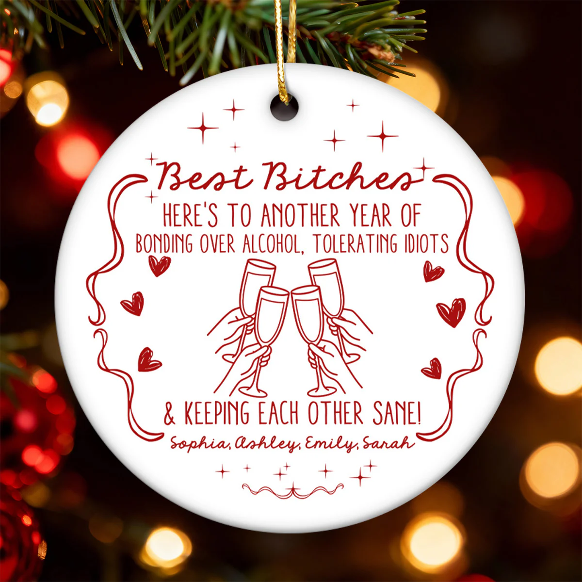 Christmas Red Tone Funny Besties - Personalized Ceramic Ornament - Gift For Best Friends - Image 5