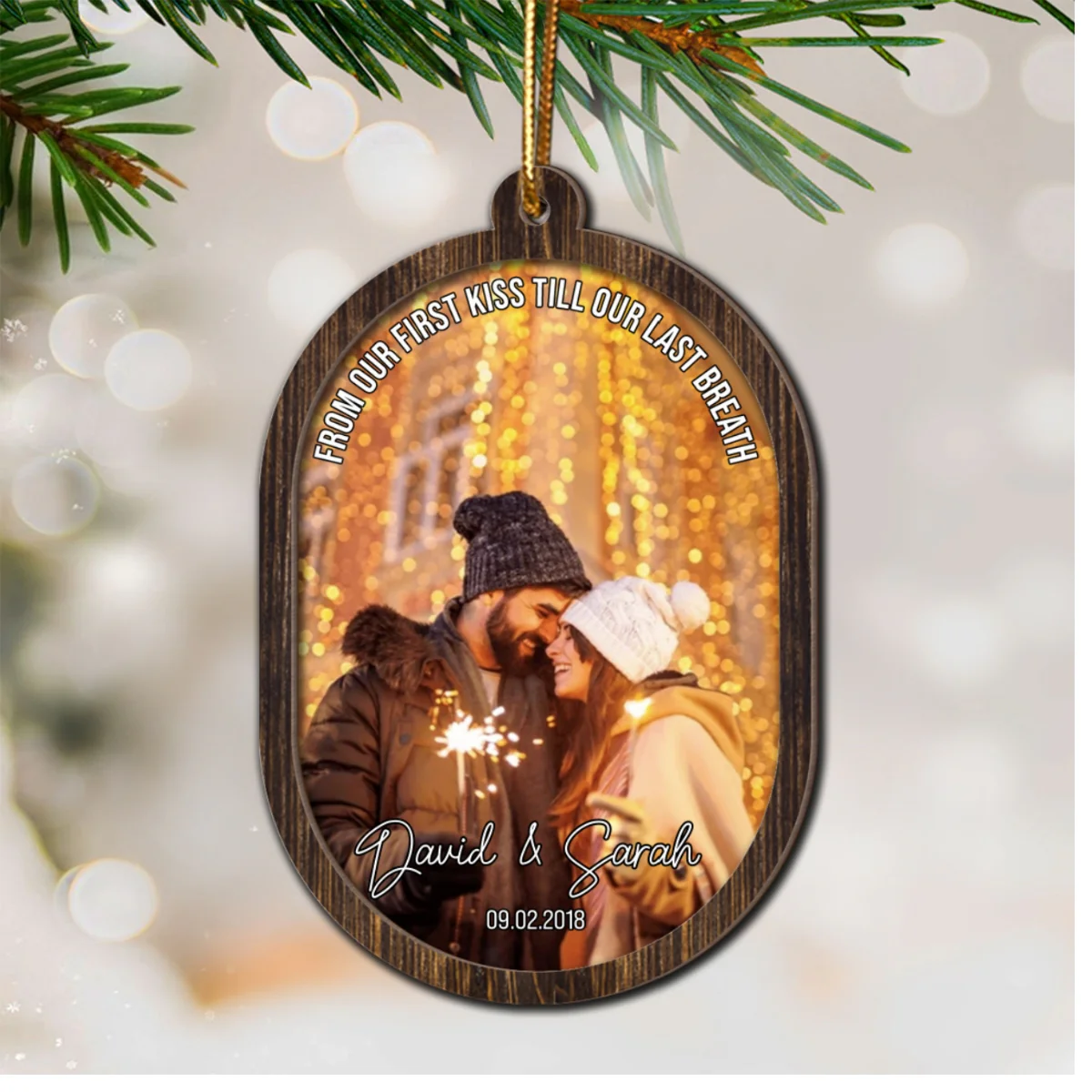 Couple Upload Photo Christmas - Personalized 2-Layered Wooden Ornament - Image 9