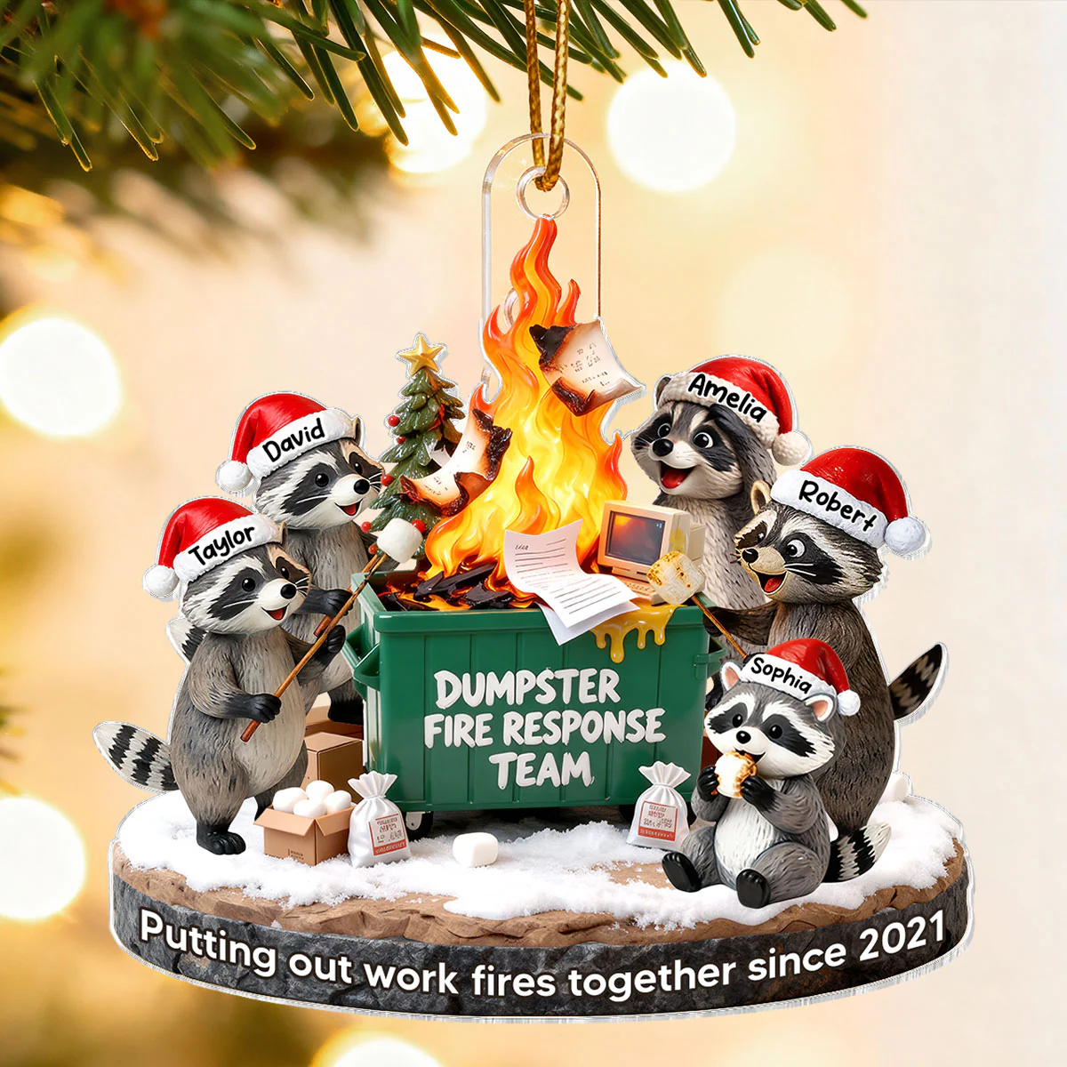 Dumpster Fire Response Team Funny Raccoons - Personalized Acrylic Ornament - Funny Gift For Coworkers, Work Besties - Image 14