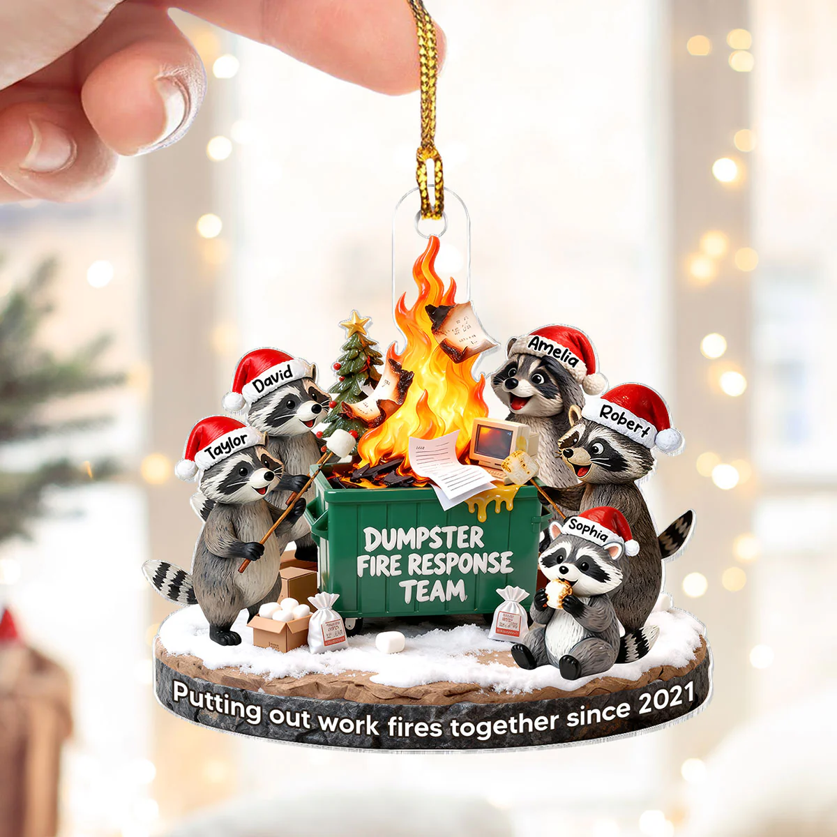 Dumpster Fire Response Team Funny Raccoons - Personalized Acrylic Ornament - Funny Gift For Coworkers, Work Besties - Image 9