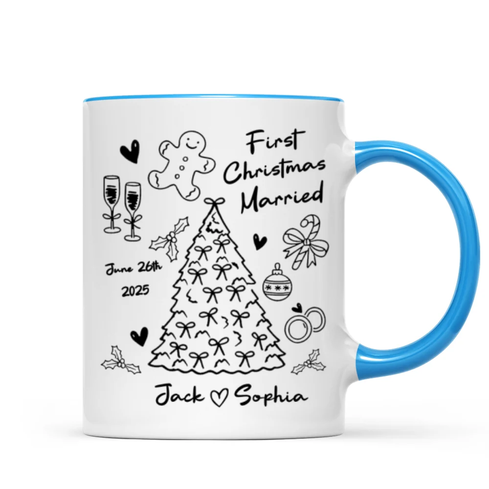 First Christmas Married Doodle Pattern - Personalized Mug - Christmas Gift For Him, For Her, For Couple - Image 14