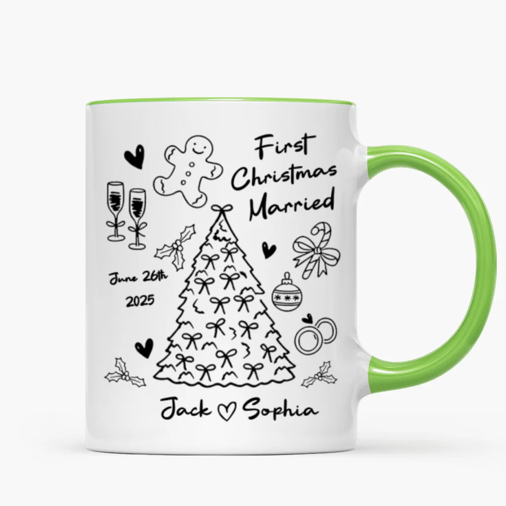 First Christmas Married Doodle Pattern - Personalized Mug - Christmas Gift For Him, For Her, For Couple - Image 16