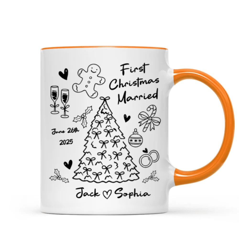 First Christmas Married Doodle Pattern - Personalized Mug - Christmas Gift For Him, For Her, For Couple - Image 17