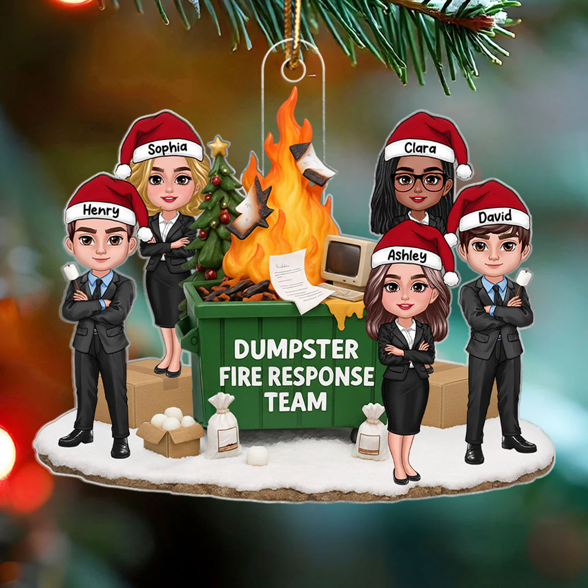 Funny Coworkers Office Chaos Dumpster Fire Response Team - Personalized Acrylic Ornament - Funny Holiday Gift for Coworkers - Image 5