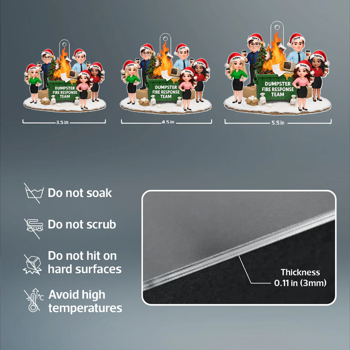 Funny Coworkers Standing around Dumpster Fire - Personalized Acrylic Ornament - Dumpster Fire Response Team, Funny Holiday Gift for Coworkers - Image 6