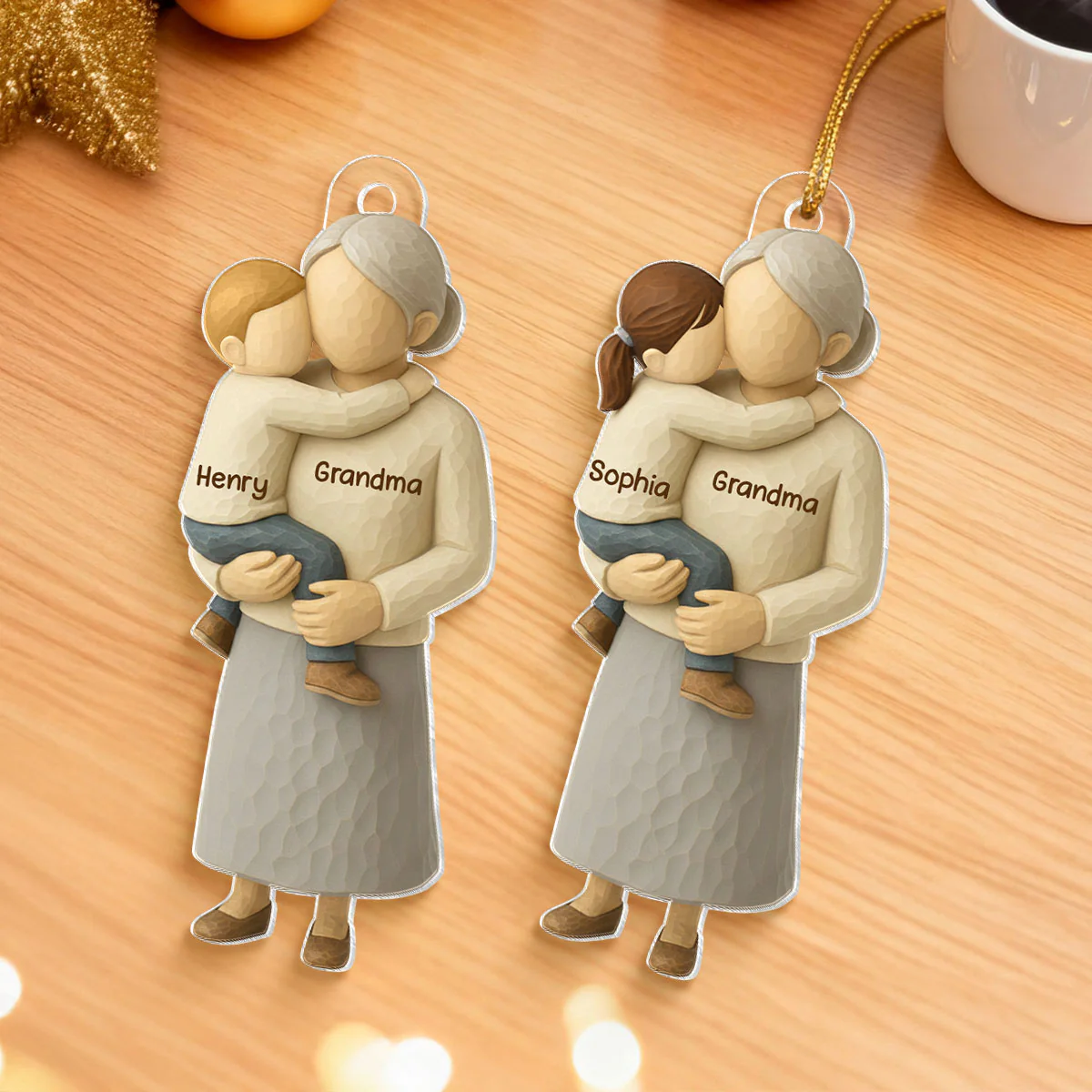 Grandma Hugging Grandkid - Personalized Acrylic Ornament - Heartwarming Christmas Gift for Grandma - Image 8