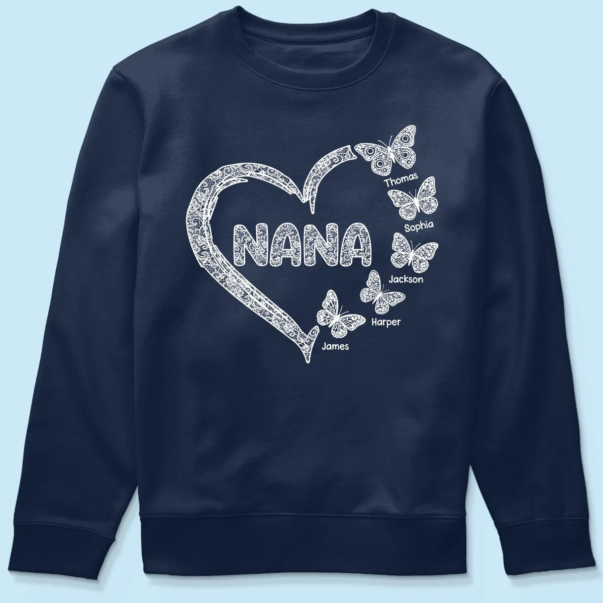 Grandma Lace Pattern Butterflies Heart - Personalized Shirt - Gift For Grandma, Mom - Image 13