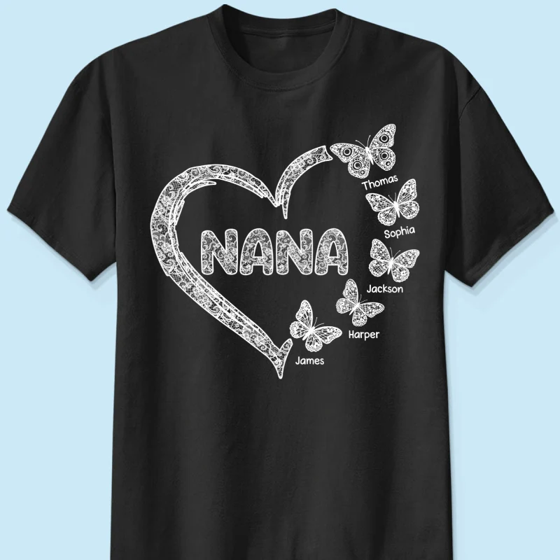 Grandma Lace Pattern Butterflies Heart - Personalized Shirt - Gift For Grandma, Mom - Image 15