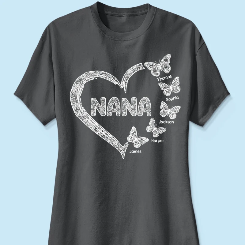Grandma Lace Pattern Butterflies Heart - Personalized Shirt - Gift For Grandma, Mom - Image 22