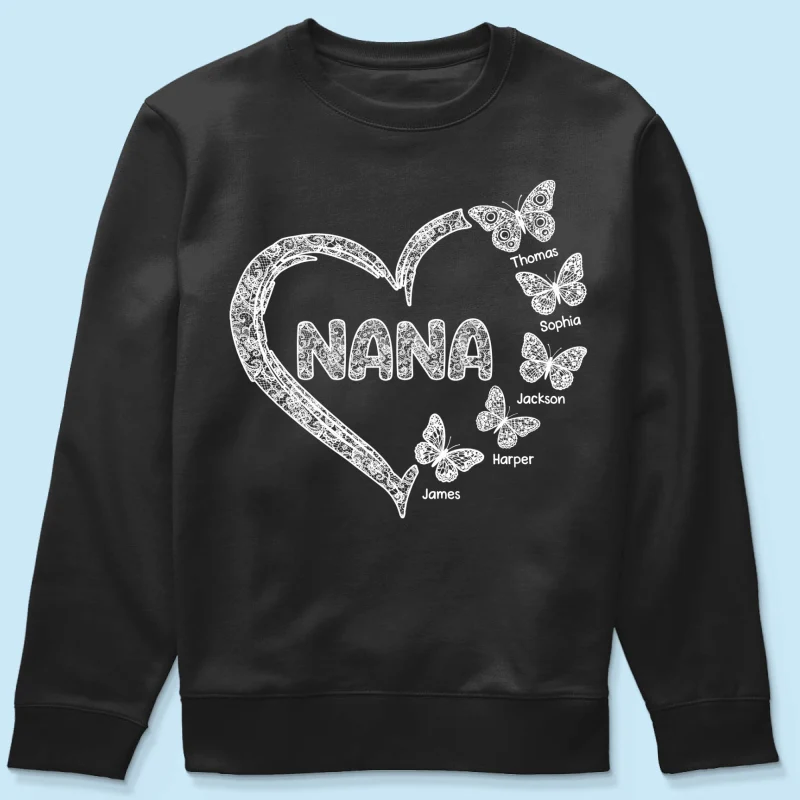 Grandma Lace Pattern Butterflies Heart - Personalized Shirt - Gift For Grandma, Mom - Image 24