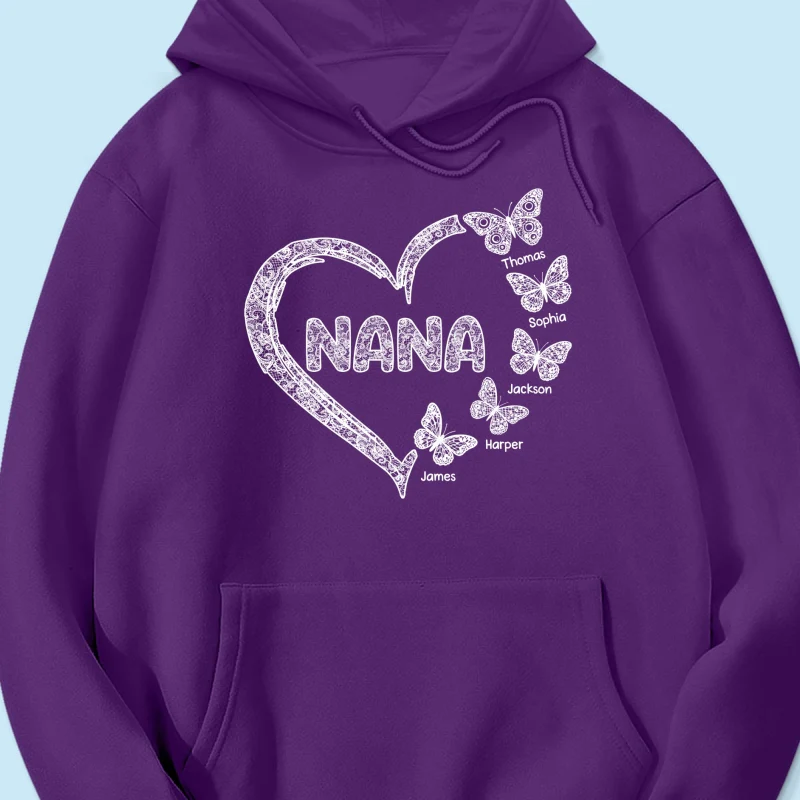 Grandma Lace Pattern Butterflies Heart - Personalized Shirt - Gift For Grandma, Mom - Image 30