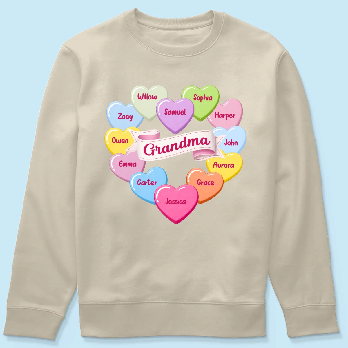 Grandma's Sweethearts Conversation Hearts Grandkids Names Valentine's Day - Personalized Shirt - Image 23