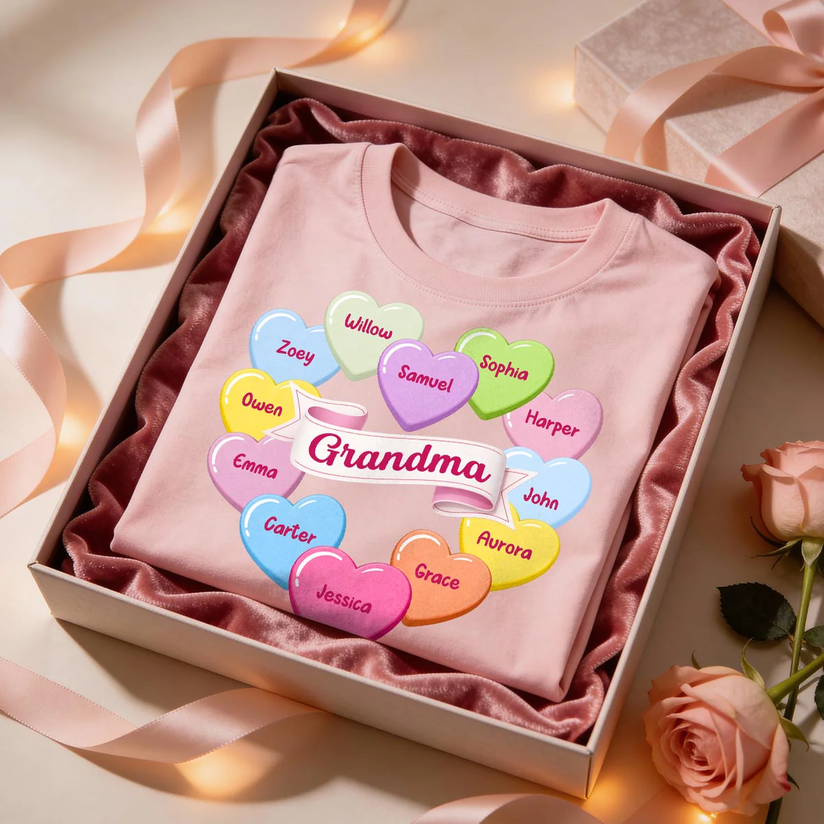 Grandma's Sweethearts Conversation Hearts Grandkids Names Valentine's Day - Personalized Shirt - Image 3