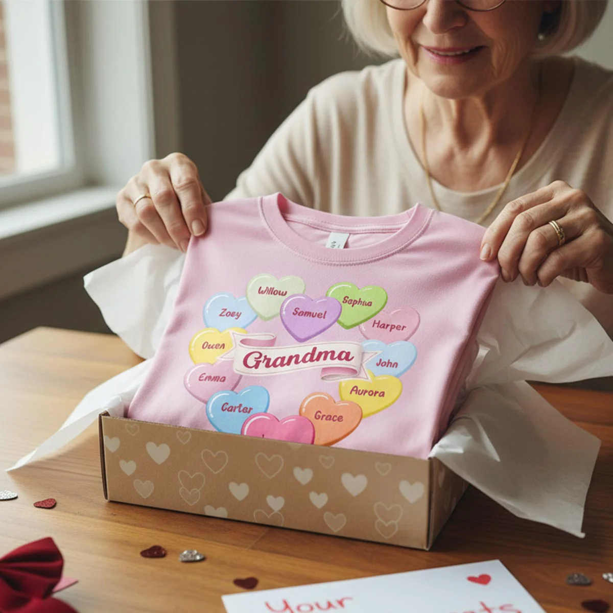 Grandma's Sweethearts Conversation Hearts Grandkids Names Valentine's Day - Personalized Shirt - Image 4