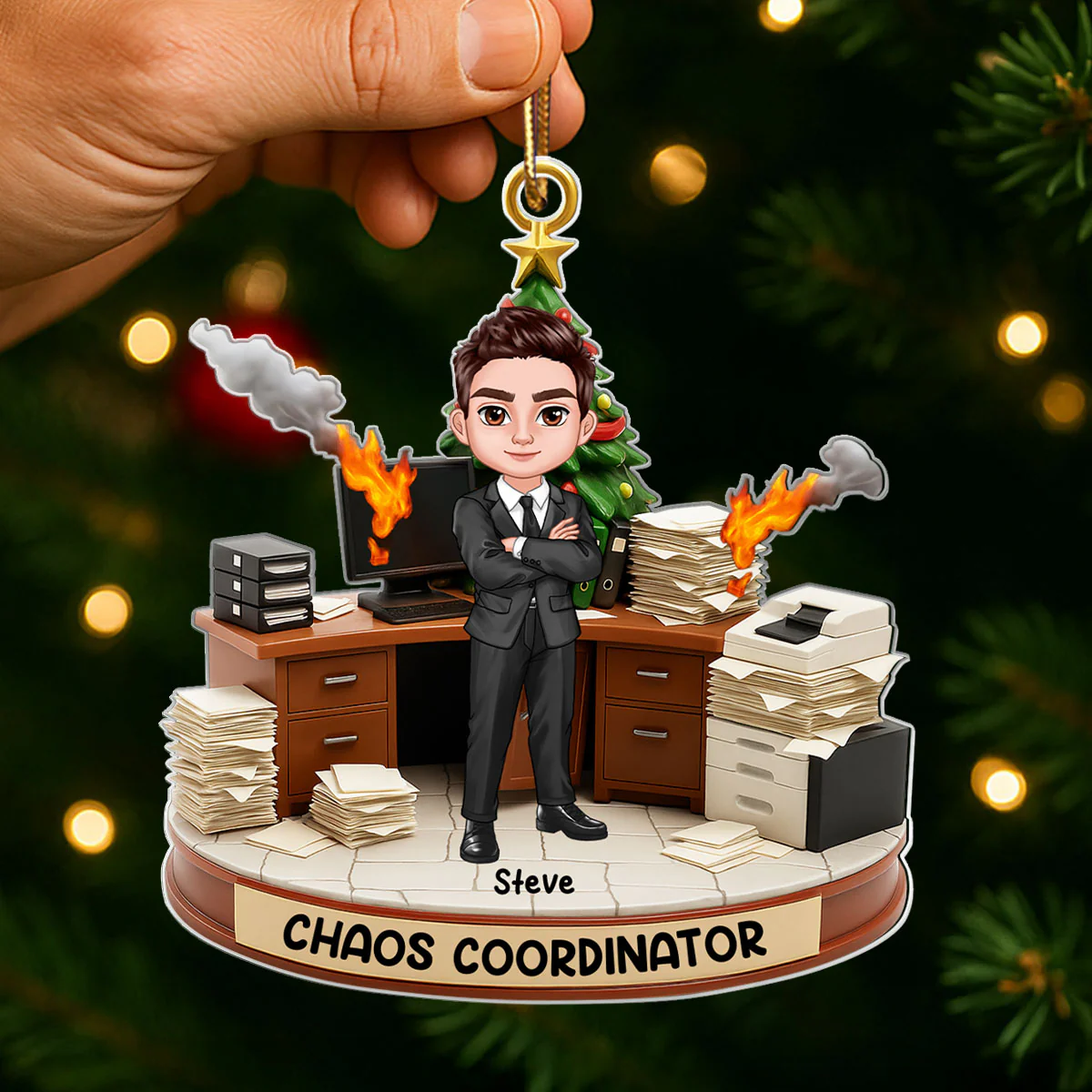 Office Chaos Coordinator - Personalized Acrylic Ornament - Funny Christmas Coworker Gift, White Elephant, Secret Santa Gift - Image 5