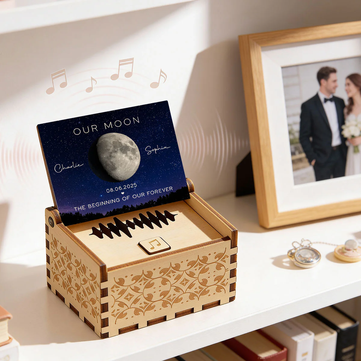 Our Moon Custom Moon Phase & Favorite Song - Personalized Wooden Music Box - Valentine's Day Gift For Him, Gift For Her - Image 13