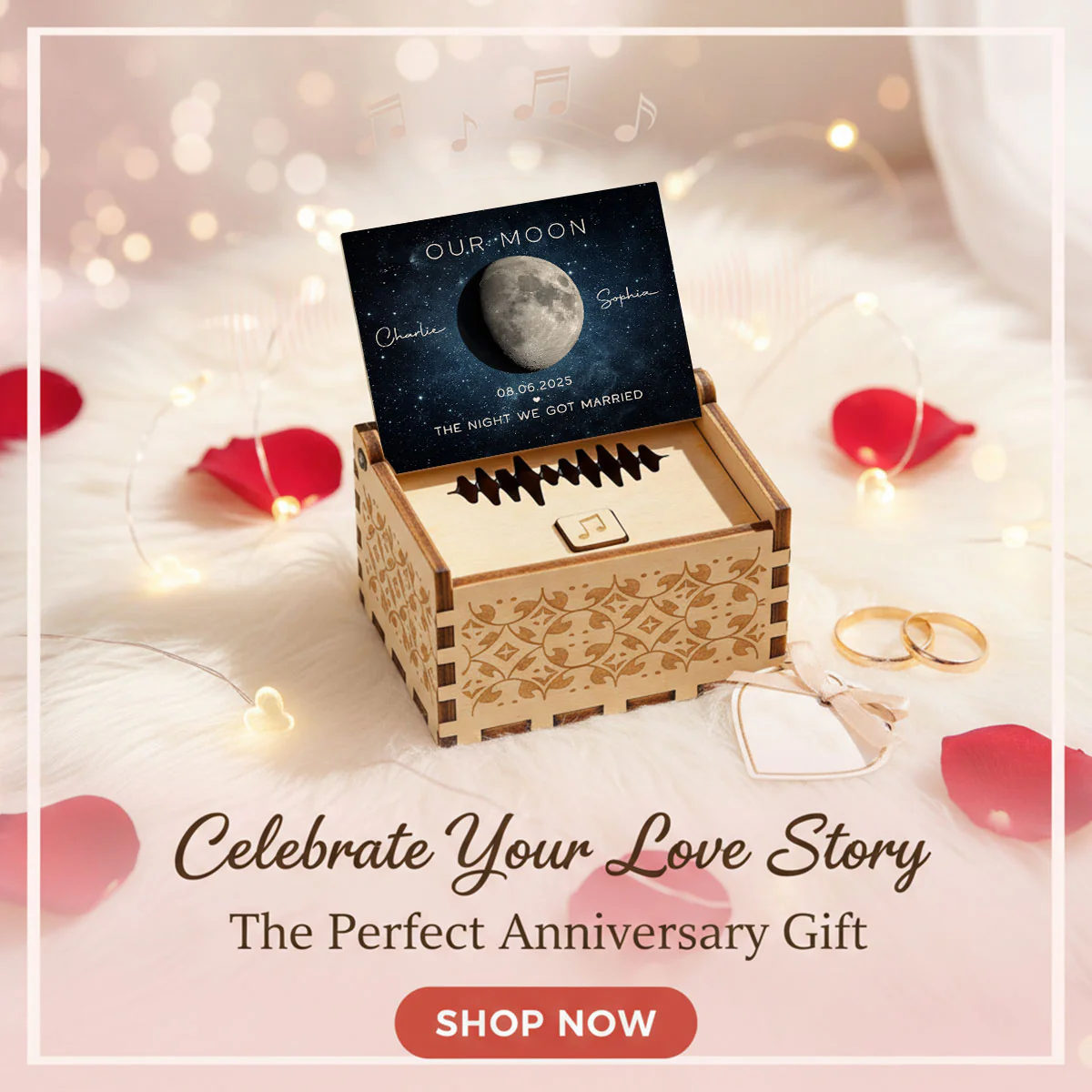 Our Moon Custom Moon Phase & Favorite Song - Personalized Wooden Music Box - Valentine's Day Gift For Him, Gift For Her - Image 17