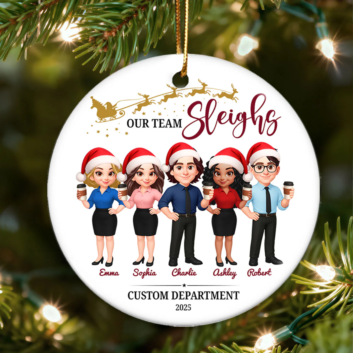 Our Team Sleighs - Personalized Ceramic Ornament - Funny Gift For Work Besties, Colleagues - Image 10