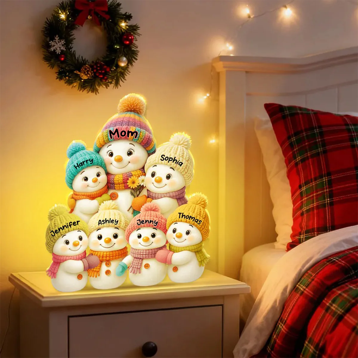 Snowman Mom, Dad, Parents and Kids Personalized Light Box - Holiday Family Keepsake - Image 10