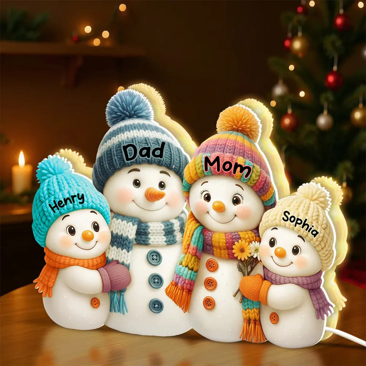 Snowman Mom, Dad, Parents and Kids Personalized Light Box - Holiday Family Keepsake - Image 3