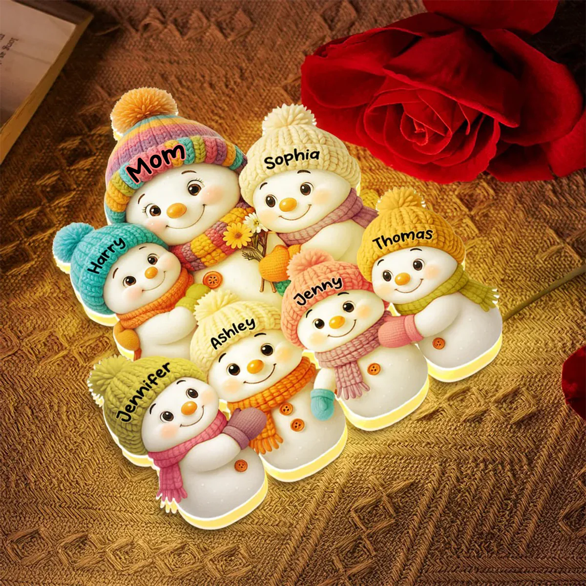 Snowman Mom, Dad, Parents and Kids Personalized Light Box - Holiday Family Keepsake - Image 5
