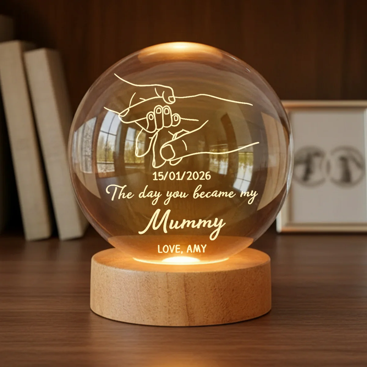 The Day You Became My Mom Mummy Holding Hand First Mother's Day - Personalized Crystal Ball LED Night Light - First Mother's Day Gift For New Mum, New Mom - Image 4